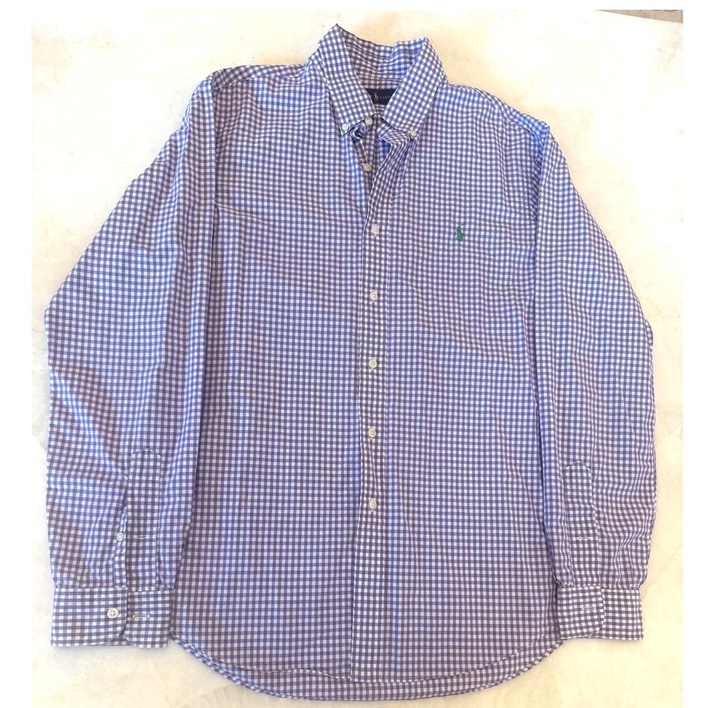 Ralph Lauren Mens Large Purple Gingham Check Button Down Shirt Long Sleeve Pony